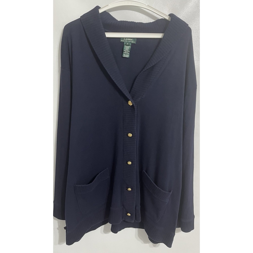Lauren Ralph Lauren Size 3X Cardigan Womens Navy Blue Gold Button Sweater LRL